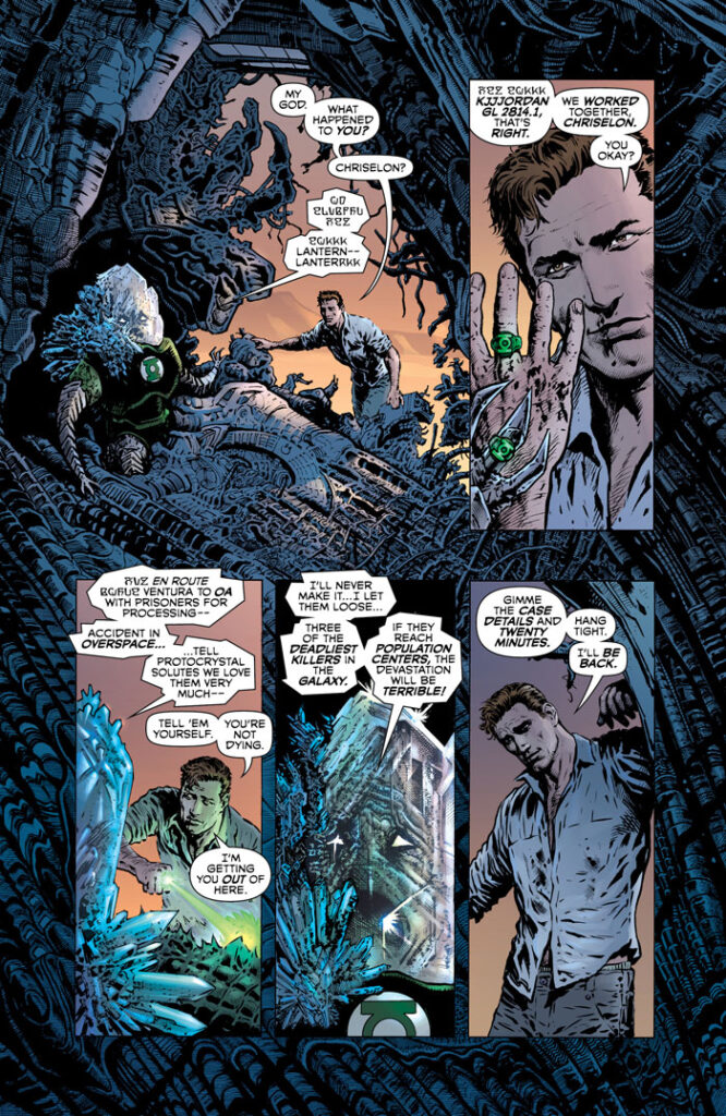 Hal Jordan aparece em página de quadrinhos da DC Comics usando o anel do Lanterna Verde